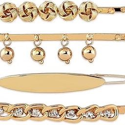 Gold Tone Set Of 4 Dangling Beads & Austrian Diamonds Bobby Hair Pins For Women-ZPFK14938-image-8