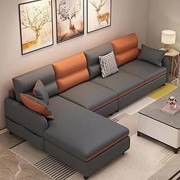 CASASTYLE Marshell 5 Seater Fabric Sectional LHS L Shape Sectional Sofa Set - Dark Grey Color-image-72