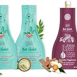 Nat Habit Hair Mask & Face Pack Combo Crushed Tri-Leaf NutriMask & Chandan Nagakesar Lepa For Men & Women Hairfall Control & Glowing Skin, Suitable For All Skin & Hair Types (Combo Pack of 3)-47