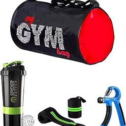 Gym Bag Combo for Men l Gym Bag with Shoe Compartment and, Shaker Bottle|Wrist Band|Hand Gripper|Gym kit for Men and Women l Gym Bag & Fitness Kit & Gym Bag Combo (Green)-100