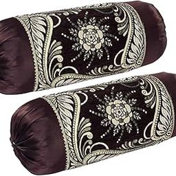 HSR Collection Velvet Chenille Bolster Cover Set - 32x16 inches, Coffee, 2 Piece, Standard-image-25