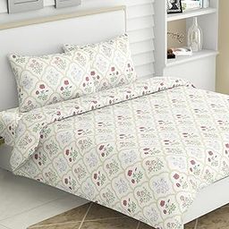 Haus & Kinder King Size Bedsheets for Bed, 186 TC, 100% Cotton Bed Sheet for King Size Bed with 2 Pillow Covers, Color Bedsheet Rose Serenity-31