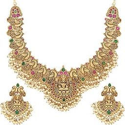 Latest Stylish Fancy Pearl Choker Traditional Jewellery Set for Women | Temple Necklace Set | Festive Wedding Party Necklace | 22k Gold Plated | Just Like Original Gold Jewellery-image-95