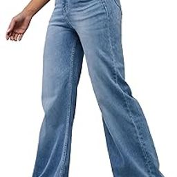 dolce crudo Women's Wide-Leg High-Rise Clean-Look Regular-Length Stretchable Denim Jeans (Plus-picture-16