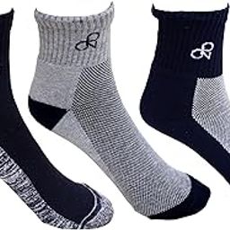 Quarter Length Sports Socks for Men & Women – Comfort Fit, Arch Support | 100% Cotton | Unisex Soft & Breathable socks for Gym and casual Pack of 3 (Free Size, Blue, Black & Grey)-4