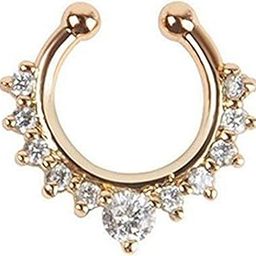 Silver Metal Crystal Gold-Plated Brass Septum Nose Ring for Women and Girls-16