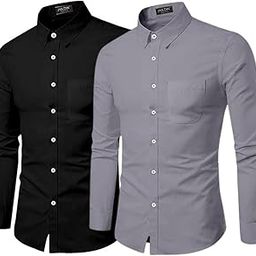 Men's Cotton Blend Shirt with Spread Collared Full Sleeves Straigth Curved Hem Length Regular Fit Button Closure and One Patch Pocket | Combo Pack of 2 | Shirts for Men Stylish-image-63
