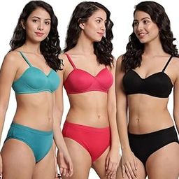 Bra Panty Set for Women Polycotton Padded Non-Wired Lingerie Set Combo Pack of 3-image-85