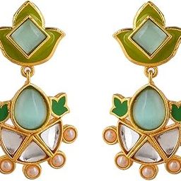 Forever More Green Enamelled Floral Pearls and Green Stones Earrings-image-27