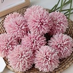 TIED RIBBONS Set of 6 Decorative Artificial Chrysanthemum Ball Flowers Stick Bunch (Purple, 29 cm) for Vase Pot Home Decor Living Room Office Table Decoration Items (Pot not Included)-6