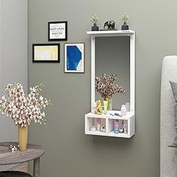 Madhuran Engineered Wood Rectangular Shape Wall Mounted Dressing Mirrors Table With 2 Storage Box 1 Disply Shelf (Matte White) / Bedroom Living Room Bathroom Wash Basin Washbasin-image-30