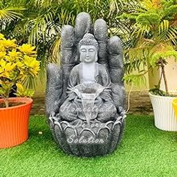 Homestead Decore Solution Palm Buddha Water Fountain with led Light 2.8 feet, Decorative Zen Home Decor Living Room Garden Meditation Area Indoor Outdoor Sculpture, Grey Fiber-image-16