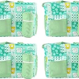 Ole Baby Big Fabric Multi-Utility Diaper Bag (Blue, Apple & Checkered) Pack of 4-image-48