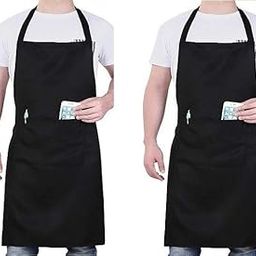 KEDIT ™ -Apron Home Kitchen Waterproof Unisex Aprons Frant Side Pocket for Men and Women for Restaurant Cooking Cleaning Fish Bar Salon Use Anywhare Apron Black Colour Pack Of 2 (K-68)-image-43
