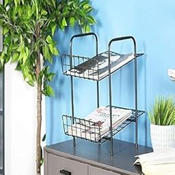 INDIAN DECOR 28064 Industrial 2-Tier Solid Magazine Rack/Book Shelf -Black-image-82