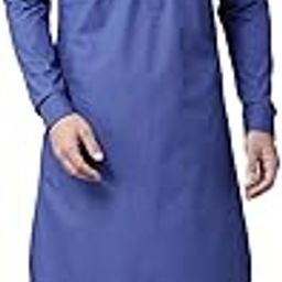 Men's Solid Cotton Curved Hemline with Shirt Collar Full Sleeve Pathani Kurta with Salwar-image-1