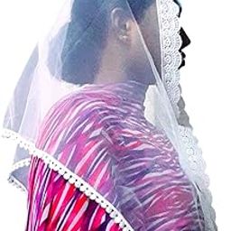Lace Mantilla Veil Triangle Lace Veil Catholic Church Veils Infinity Chapel Veil Tulle Scarf Head Covering Latin Mass (White) Large Church Scarf (Pack of 1)-image-65