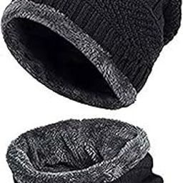 Mantra Creation Winter Woolen Hat and Scarf Neck Scarf Warm Knit Hat Thick Fleece Lined Winter Hat & Scarf for Men Women (Combo)-20