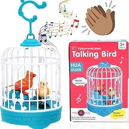 Voice-Controlled Talking Bird Toy with Musical Cage, Interactive Learning Toy for Ages 3+, White and Blue-image-73