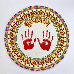 Yasamazing Bride's Born Baby Welcome Embroidered Printed kutchi Working Modern Welcome Footprint Handprint Cloth Kanku Pagla Rumal 1 Pcs (K15216H)-picture-10