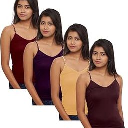 Poomex Camisole (Adjustable Strap) for Girls & Women's/Queen Slip- 4Pcs (Random Colors)-image-22