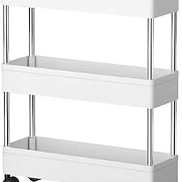 Smart Saver 3 Tier Slim Storage Cart, Mobile Narrow Rolling Cart with Wheels, Conveniently Slide Out Organizer Shelf Cart for Kitchen Bathroom Pantry Laundry Narrow Space - Plastic (White).-image-68