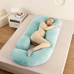 StarAndDaisy Baby Maternity Pillow J Shape for Mothers, Comfortable Body Pillow for Back, Belly, Legs & Hip Support, Nursing & Pregnancy Pillow with Washable Cover-Green-image-37