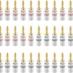 Nakamichi Excel Series 24k Gold Plated Banana Plug 12 AWG - 18 AWG Gauge Size 4mm for Speakers Amplifier Hi-Fi AV Receiver Stereo Home Theatre Audio Wire Cable Screw Connector, 48 Pcs (24-Pairs)-16