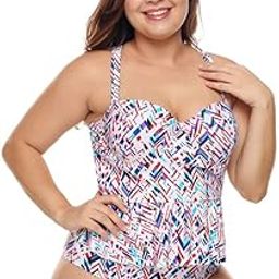 Chaotic Print Moulded Cups Peplum Plus Size Bikini Swimwear XL - 8XL-image-99