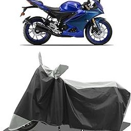 ROMEIZ - Two Wheeler - Scooty - Bike Cover for New Yamaha R15 V4 V3 BS6 Cover with Water-Resistant and Dust Proof Premium 190T Fabric_White Stripe-image-18