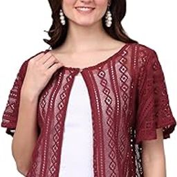 Women's Self-Designed Flared Sleeves Button Closure Cotton Lace Long Shrug-image-78