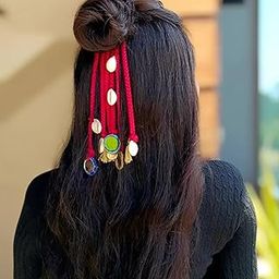 MILAPARK CRAFTS Colorful Boho Hair Braid Extension for Girls – Handmade Cotton Thread Braids with Tassels, Cowrie Shells & Mirror Rings – Traditional Ethnic Style Hair Accessory-image-37