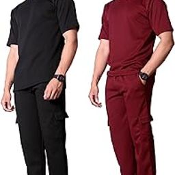 Waffle Textured Co-ord Set for Men's | Night Suit Set | Pajama Set | Night Dress for Men | Tshirt and Cargo (Pack of 2)-picture-3