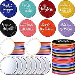 Kigley 2.8 Inch Inspirational Compact Mirror Bulk Round Portable Pocket Makeup Glass Mirror Purse Mini Small Mirror for Women Teacher Girls Coworker Friends (Colorful Base, 24 Pcs)-48