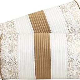 Gifts Island® Set of 2 Polyester Silk Traditional Hand-Block Printed & Striped Bolster Covers 16 inch x 30 inch (40 x 75 cm, Cream) for Living Room Bedroom, Stylish & Modern Covers-image-92
