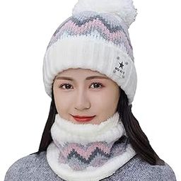 SYGA Women Hat & Scarf, Velvet Neck Scarf Beanie Hat Skiing Hat Hiking Sports for Autumn Winter, 54-58 cm-13