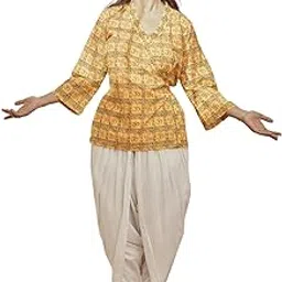 vastramay Women's Cotton Printed Wrap Top with White Dhoti Pants - Yoga Wear Set-picture-47