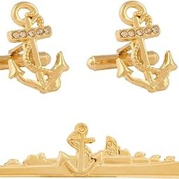 Cufflinks For Men Ship And Anchor Shape Cufflinks And Tie Pin Set Branded Golden Gold Colour For Office Corporate Wedding Party French Cuff Shirts Shirt Suit Blazer In A Gift Box Tshosilset1427-picture-28