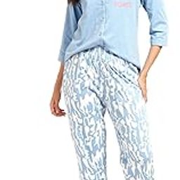 Women's Cotton Butterfly Printed Night Suit Set of Shirt & Pajama Set -4031-image-57