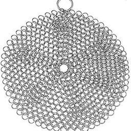 Stainless Steel Cast Iron Skillet Cleaner Chainmail Cleaning Scrubber with Hanging Ring for Cast Iron Pan,Pre-Seasoned Pan,Griddle Pans, BBQ Grills and More Pot Cookware-Round 7 Inch Diameter-image-21