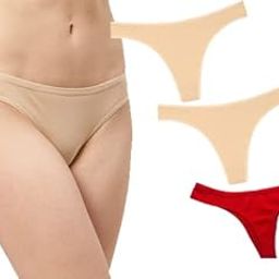 Women Cotton Comfortable Fabric Daily Use Regular Wear Mid Rise Thong Panty G-String Panties Pack of 3 - Beige Beige Red-image-33