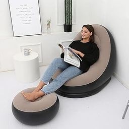 SHYAM INTERNATIONAL Inflatable Leisure Sofa Chair and Footstool, Outdoor Folding Lounger Flocking Lazy Couch, 2-in-1 Lounge Bed Set Portable Recliner with Air Pump-image-46
