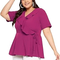 wild u Women Plus Size Ruffle Wrap Peplum Western Stylish Latest Trendy Top (Pink, Size: 3XL-8XL)-picture-5