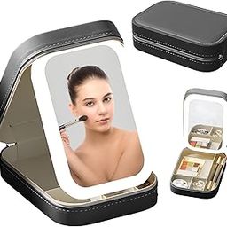 ADKBO Travel Makeup Bag With Led Mirror, LED Makeup Bag, Travel Makeup Case with Led Mirror, Portable Makeup Box with Mirror and Light, Gift For Girl Women, Black, Modern Style-image-19
