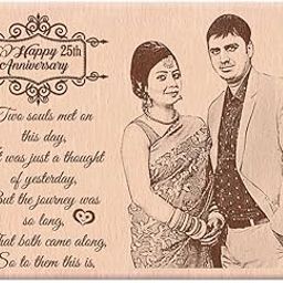 GFTBX Personalized Wooden Engraved Photo Frame for 25th Wedding Anniversary (9x7 Inches, Wood), Tabletop Rectangular-0