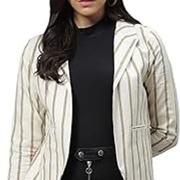 Off-White and Olive Green Striped Open Front Blazer-picture-30