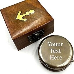 Personalized Pocket Round Compass Brass Nautical with Wood Box Birthday Gift for Your lovedones-10