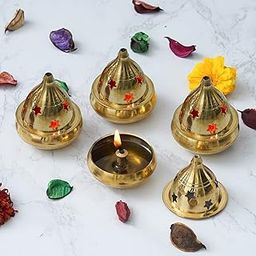 Fashion Bizz Brass Akhand Magical Lantern Set of 4 Pcs Table Diya Ht : 3 Inch-image-29
