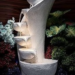 EXPLEASIA 7 Stacked Chalice Water Fountain for Home, Water Fountain for Garden, Water Fountain for Living Room, Water Fountain for Home vastu, Fountain for Home décor Waterfall (White)-image-123