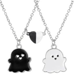 Needs Magnetic Ghost Necklace Set, Black & White Heart Charm, Kawaii Best Friend Couple Necklaces-image-10